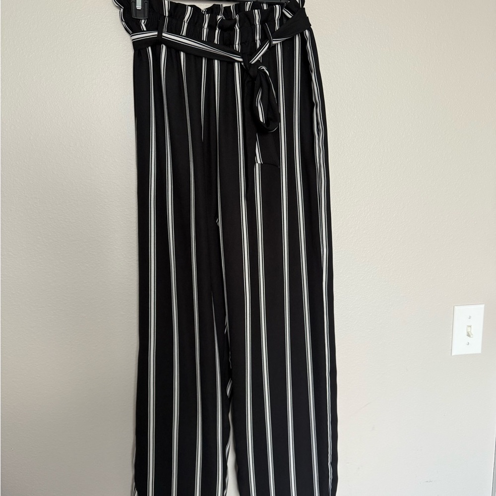 Striped Black and White Wide Leg Women's Pants